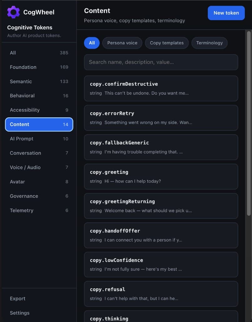 Content in the CogWheel plugin