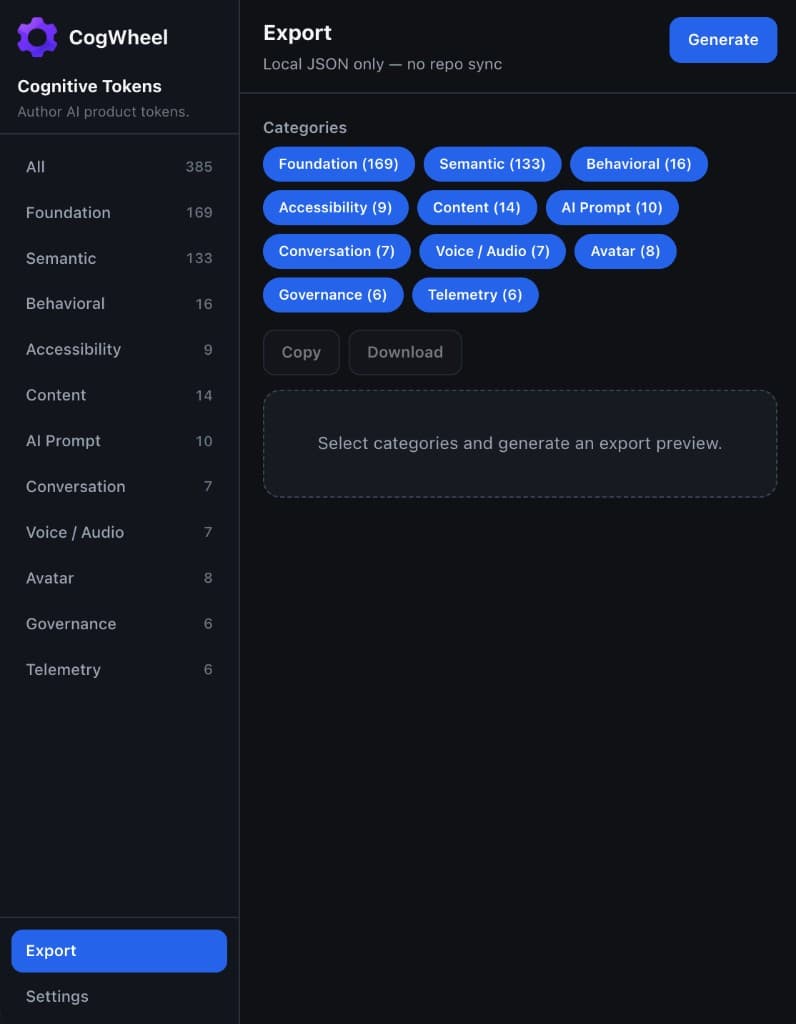 Export & settings in the CogWheel plugin